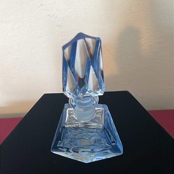 Other - Vintage Etched Baby Blue Crystal Art Deco Czech Perfume Bottle